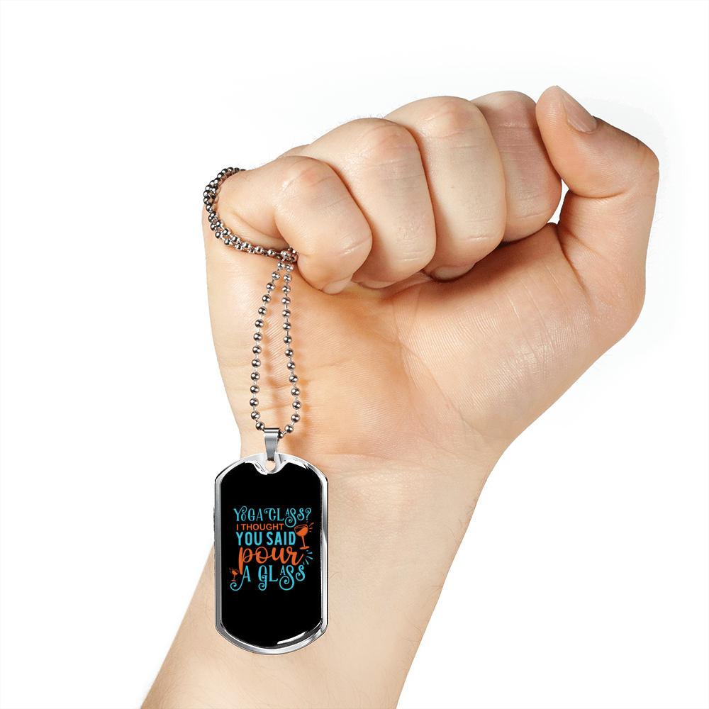 Pour A Glass Christian Necklace Stainless Steel or 18k Gold Dog Tag 24" Chain-Express Your Love Gifts