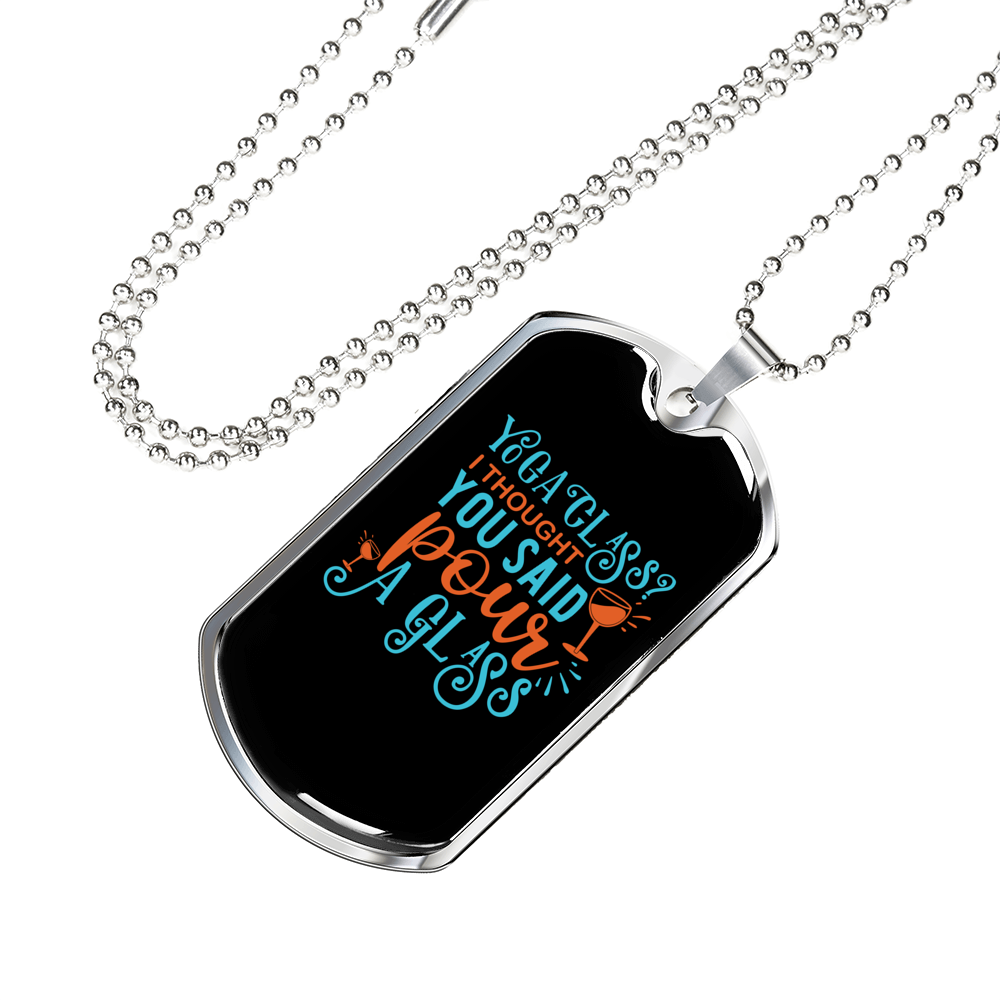 Pour A Glass Christian Necklace Stainless Steel or 18k Gold Dog Tag 24" Chain-Express Your Love Gifts