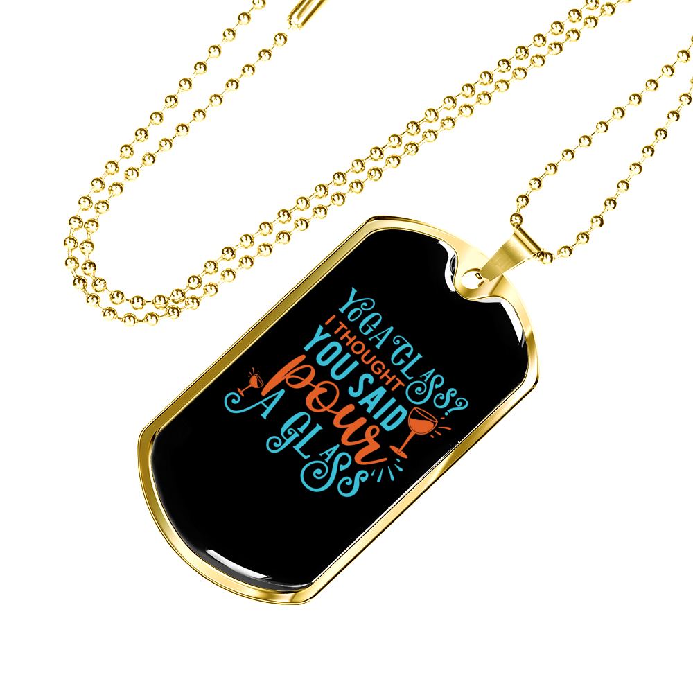 Pour A Glass Christian Necklace Stainless Steel or 18k Gold Dog Tag 24" Chain-Express Your Love Gifts