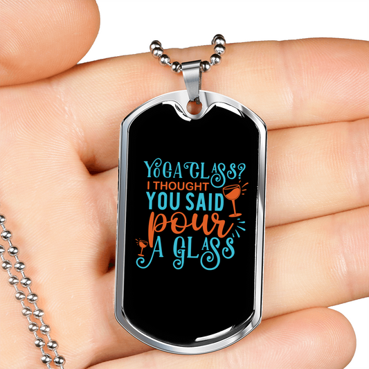 Pour A Glass Christian Necklace Stainless Steel or 18k Gold Dog Tag 24" Chain-Express Your Love Gifts
