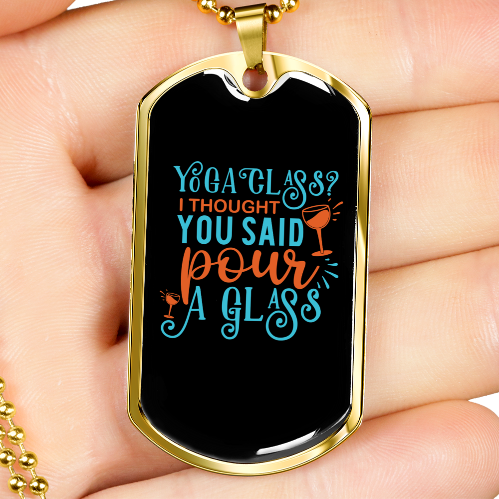 Pour A Glass Christian Necklace Stainless Steel or 18k Gold Dog Tag 24" Chain-Express Your Love Gifts