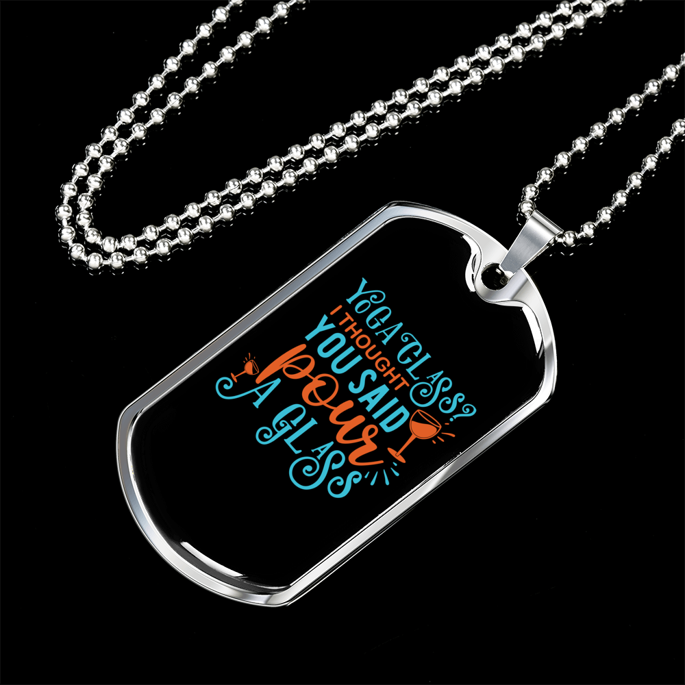 Pour A Glass Christian Necklace Stainless Steel or 18k Gold Dog Tag 24" Chain-Express Your Love Gifts