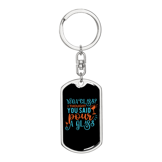 Pour A Glass Keychain Stainless Steel or 18k Gold Dog Tag Keyring-Express Your Love Gifts