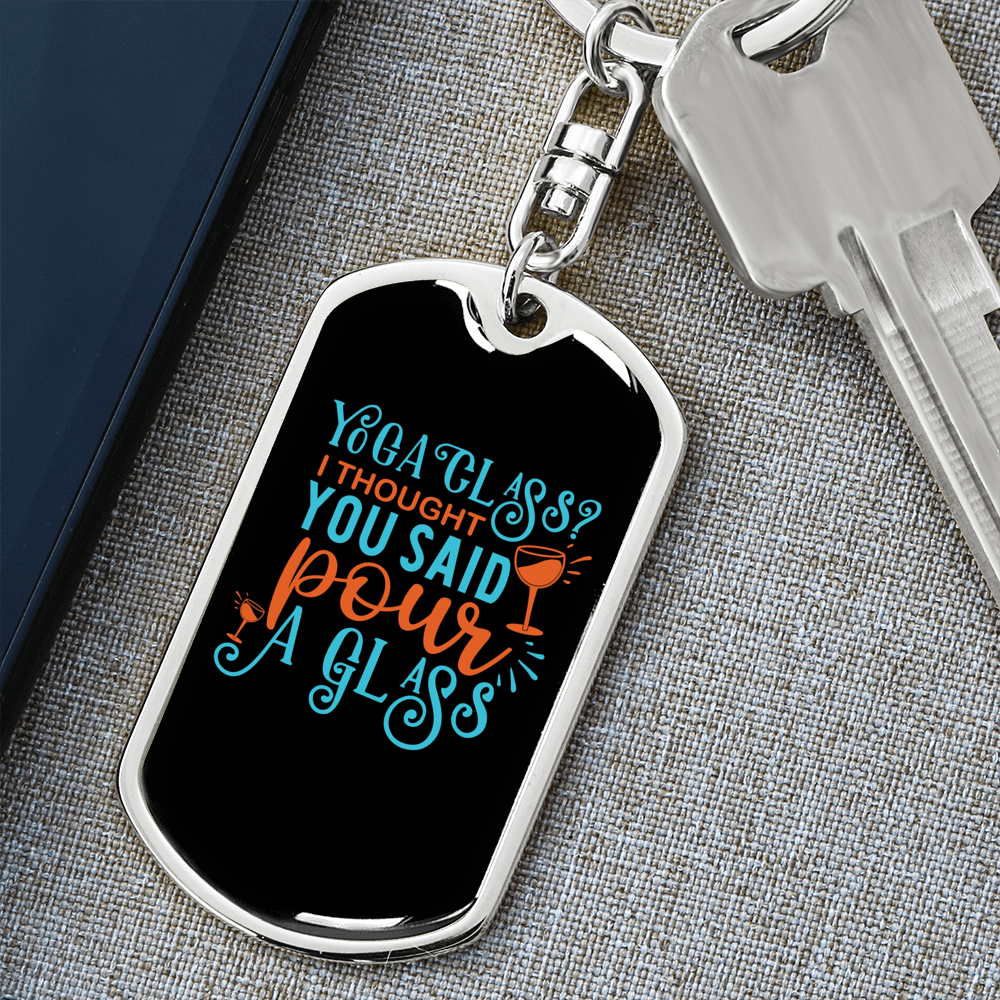 Pour A Glass Keychain Stainless Steel or 18k Gold Dog Tag Keyring-Express Your Love Gifts