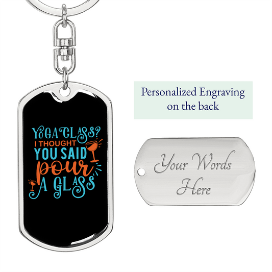 Pour A Glass Keychain Stainless Steel or 18k Gold Dog Tag Keyring-Express Your Love Gifts