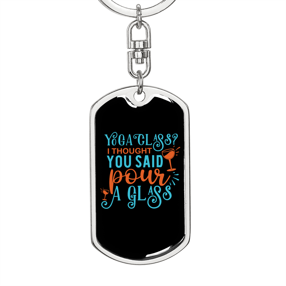 Pour A Glass Keychain Stainless Steel or 18k Gold Dog Tag Keyring-Express Your Love Gifts