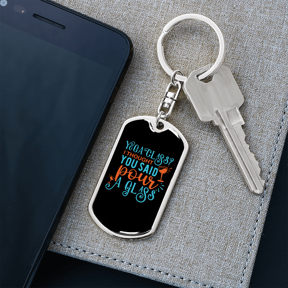 Pour A Glass Keychain Stainless Steel or 18k Gold Dog Tag Keyring-Express Your Love Gifts