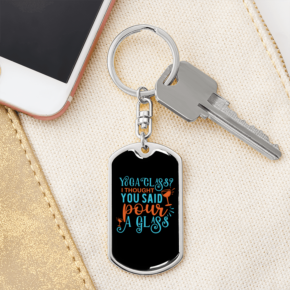 Pour A Glass Keychain Stainless Steel or 18k Gold Dog Tag Keyring-Express Your Love Gifts