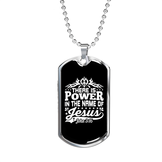 Power In Jesus Christian Necklace Stainless Steel or 18k Gold Dog Tag 24" Chain-Express Your Love Gifts