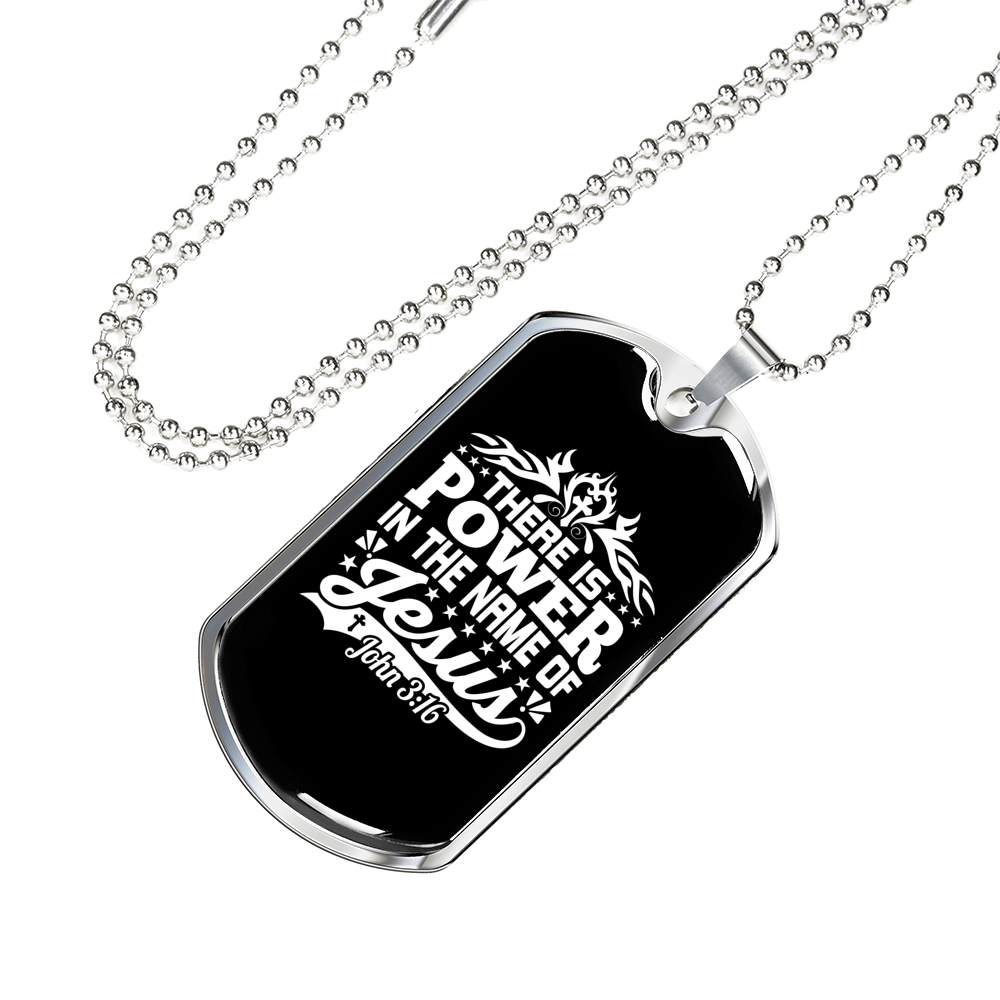 Power In Jesus Christian Necklace Stainless Steel or 18k Gold Dog Tag 24" Chain-Express Your Love Gifts
