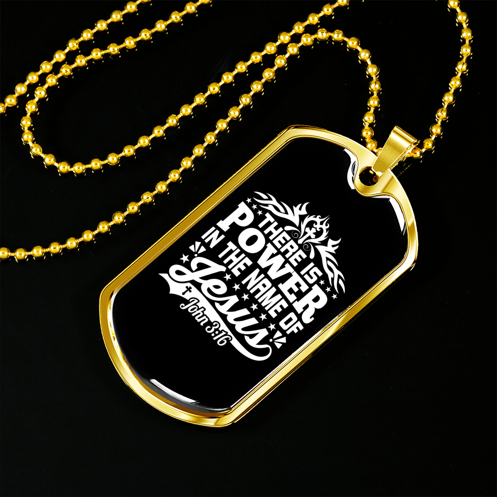 Power In Jesus Christian Necklace Stainless Steel or 18k Gold Dog Tag 24" Chain-Express Your Love Gifts