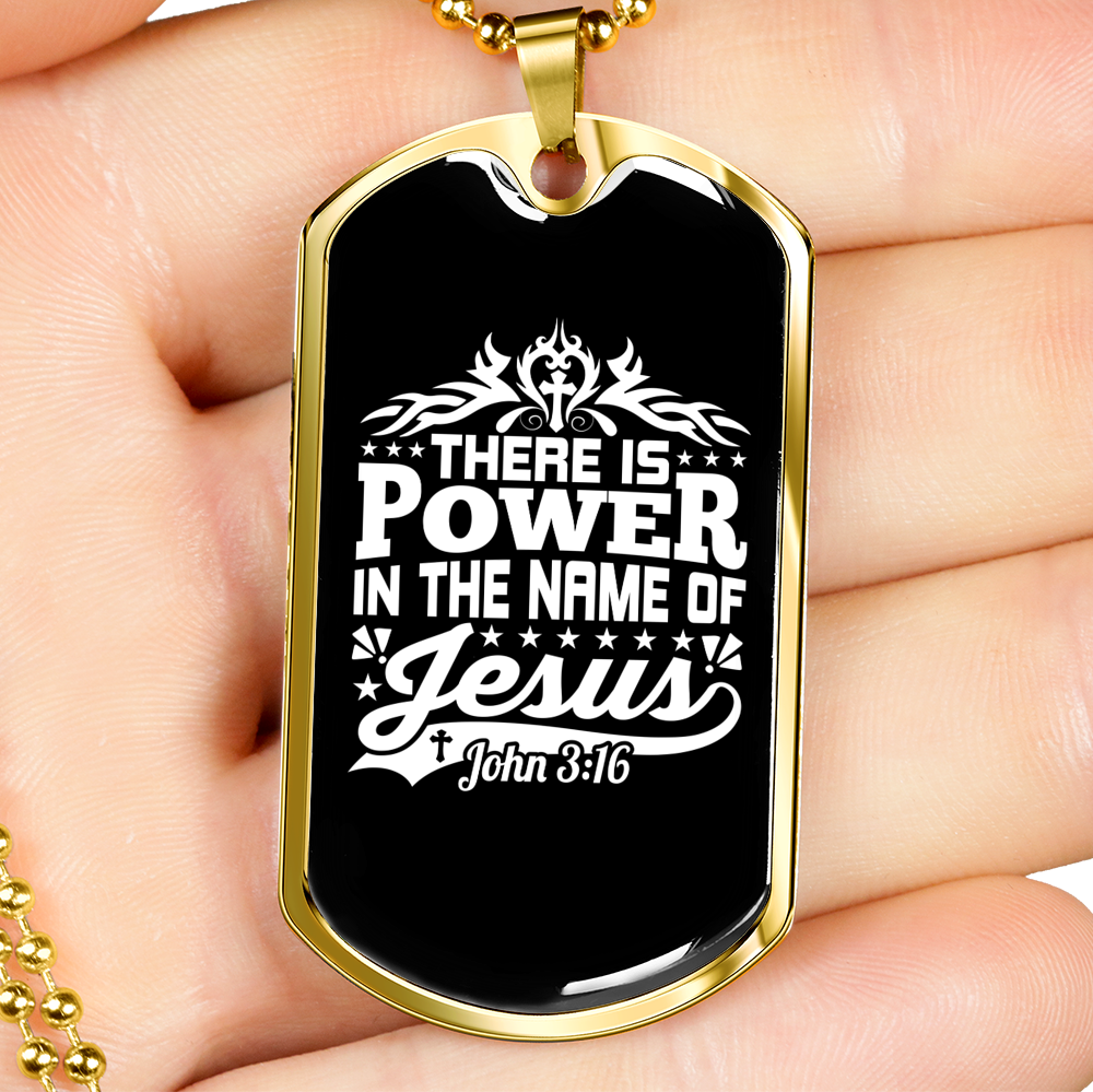 Power In Jesus Christian Necklace Stainless Steel or 18k Gold Dog Tag 24" Chain-Express Your Love Gifts