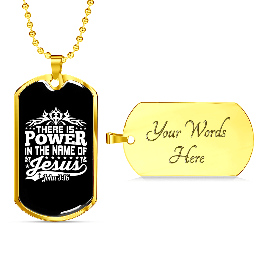 Power In Jesus Christian Necklace Stainless Steel or 18k Gold Dog Tag 24" Chain-Express Your Love Gifts