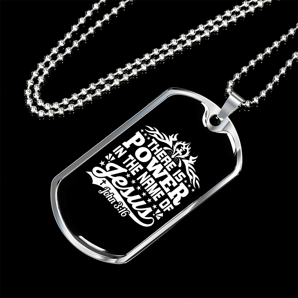 Power In Jesus Christian Necklace Stainless Steel or 18k Gold Dog Tag 24" Chain-Express Your Love Gifts