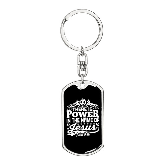 Power In Jesus John 3:16 Keychain Stainless Steel or 18k Gold Dog Tag Keyring-Express Your Love Gifts