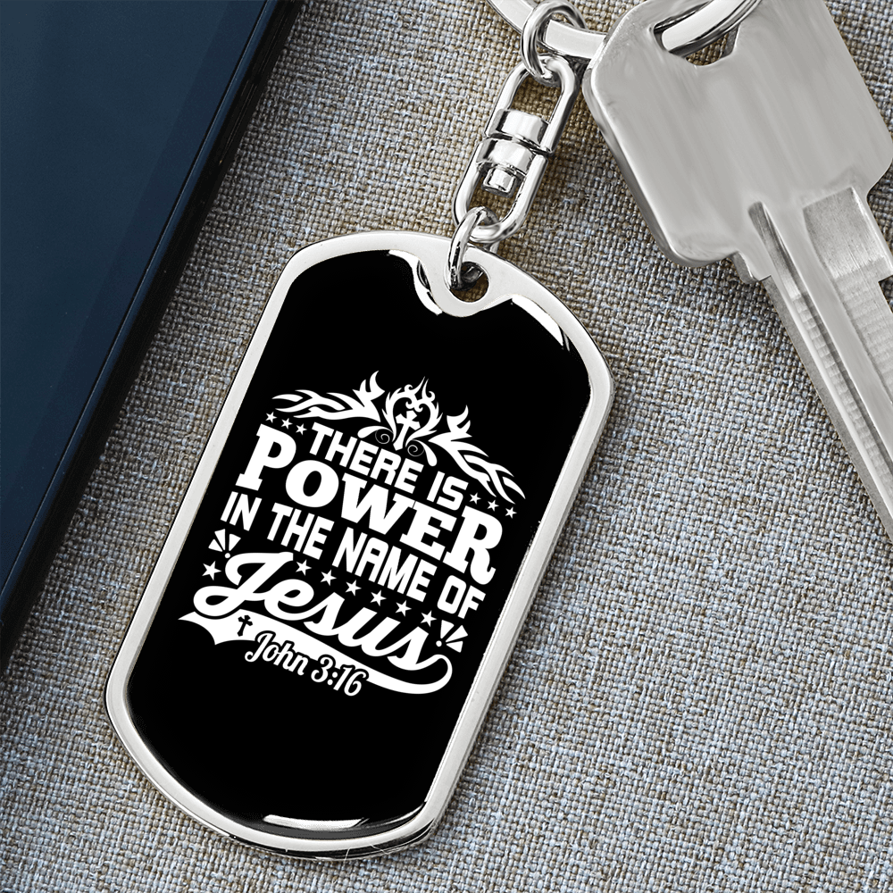Power In Jesus John 3:16 Keychain Stainless Steel or 18k Gold Dog Tag Keyring-Express Your Love Gifts
