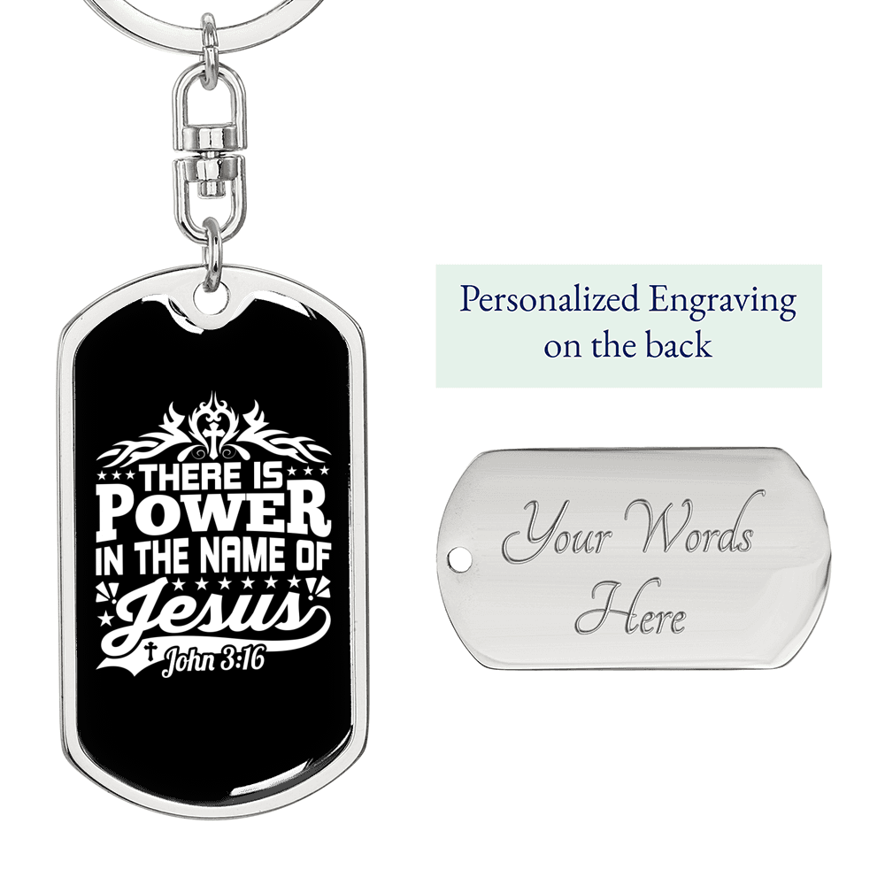 Power In Jesus John 3:16 Keychain Stainless Steel or 18k Gold Dog Tag Keyring-Express Your Love Gifts