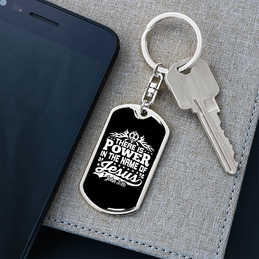 Power In Jesus John 3:16 Keychain Stainless Steel or 18k Gold Dog Tag Keyring-Express Your Love Gifts