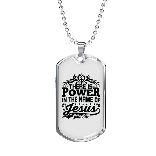 Power In The Name Christian Necklace Stainless Steel or 18k Gold Dog Tag 24" Chain-Express Your Love Gifts