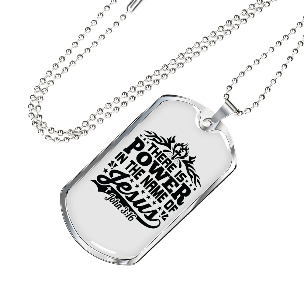 Power In The Name Christian Necklace Stainless Steel or 18k Gold Dog Tag 24" Chain-Express Your Love Gifts