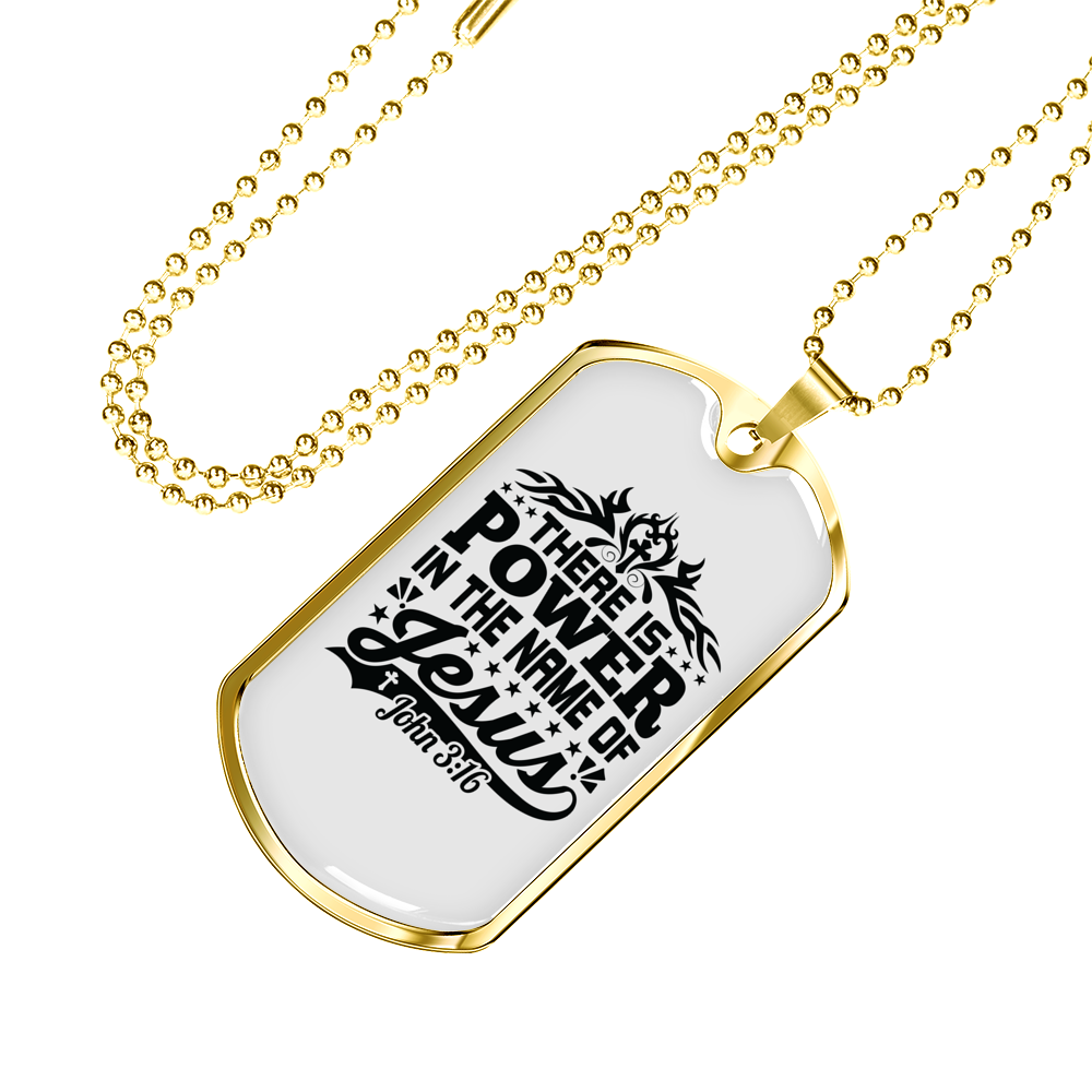 Power In The Name Christian Necklace Stainless Steel or 18k Gold Dog Tag 24" Chain-Express Your Love Gifts