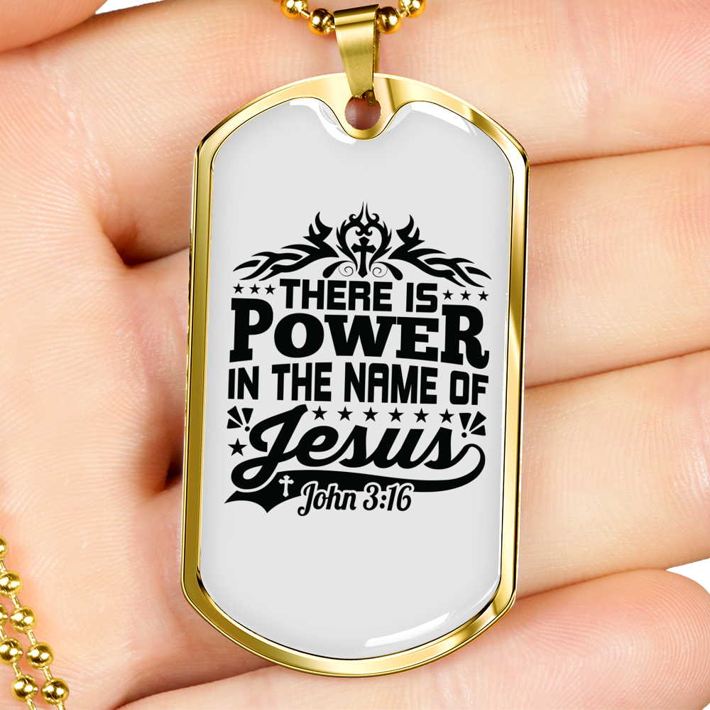 Power In The Name Christian Necklace Stainless Steel or 18k Gold Dog Tag 24" Chain-Express Your Love Gifts