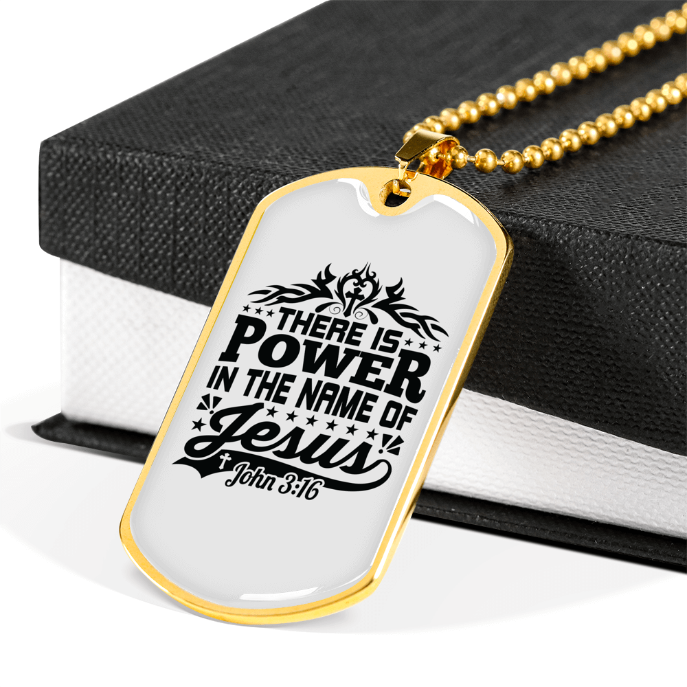 Power In The Name Christian Necklace Stainless Steel or 18k Gold Dog Tag 24" Chain-Express Your Love Gifts