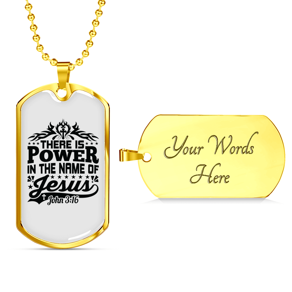 Power In The Name Christian Necklace Stainless Steel or 18k Gold Dog Tag 24" Chain-Express Your Love Gifts