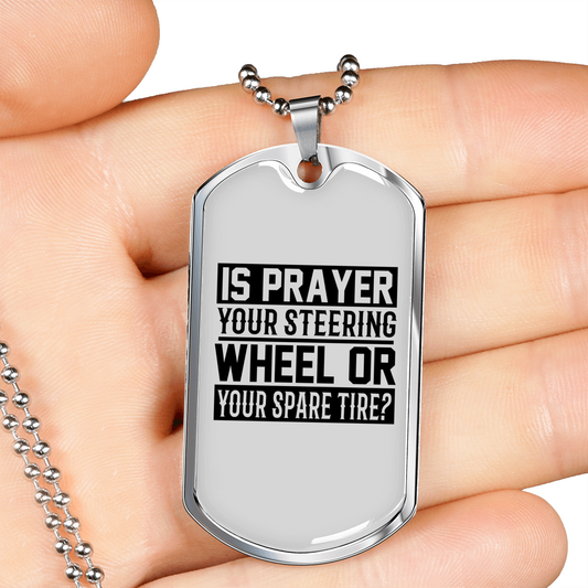 Prayer Steering Wheel Christian Necklace Stainless Steel or 18k Gold Dog Tag 24" Chain-Express Your Love Gifts