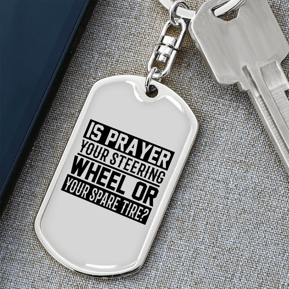 Prayer Steering Wheel Keychain Stainless Steel or 18k Gold Dog Tag Keyring-Express Your Love Gifts