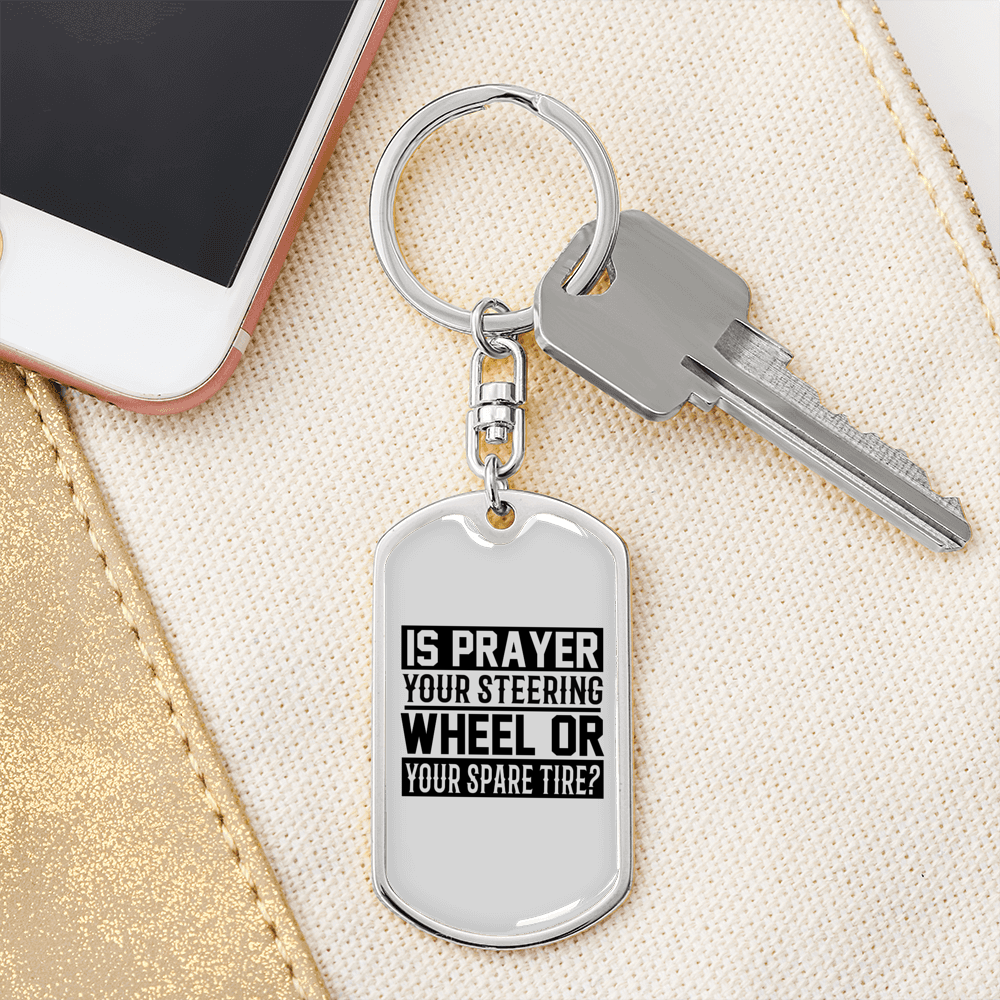 Prayer Steering Wheel Keychain Stainless Steel or 18k Gold Dog Tag Keyring-Express Your Love Gifts