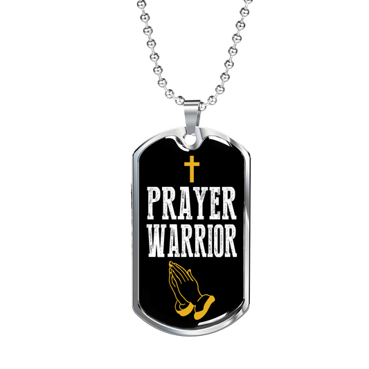 Prayer Warrior Luke 21:36 Necklace Stainless Steel or 18k Gold Dog Tag 24" Chain-Express Your Love Gifts
