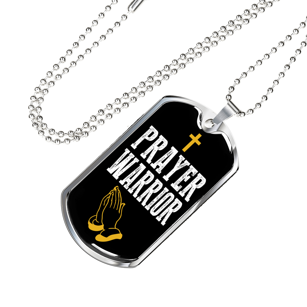 Prayer Warrior Luke 21:36 Necklace Stainless Steel or 18k Gold Dog Tag 24" Chain-Express Your Love Gifts