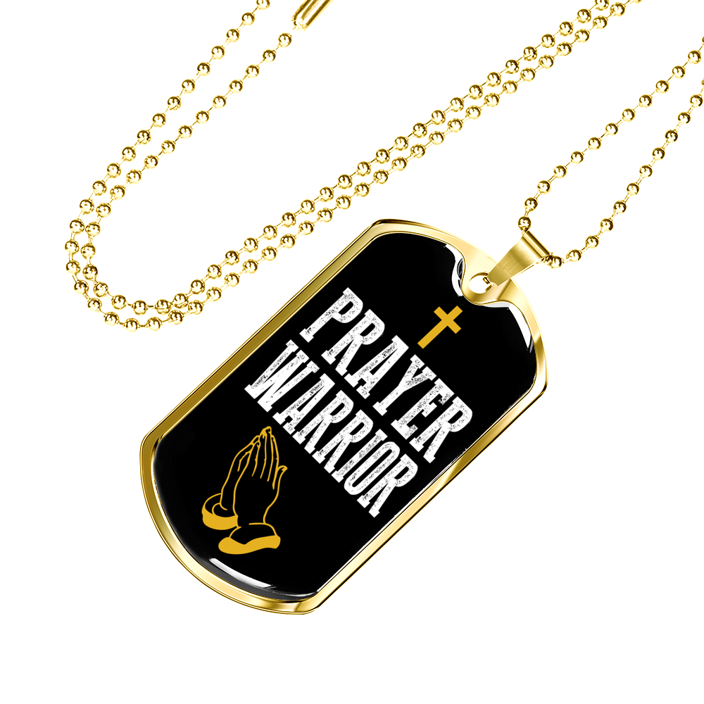 Prayer Warrior Luke 21:36 Necklace Stainless Steel or 18k Gold Dog Tag 24" Chain-Express Your Love Gifts