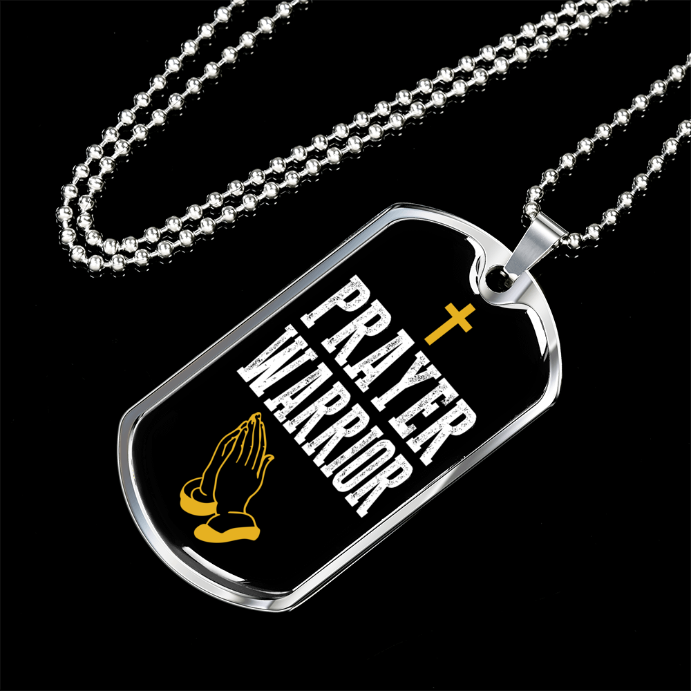 Prayer Warrior Luke 21:36 Necklace Stainless Steel or 18k Gold Dog Tag 24" Chain-Express Your Love Gifts