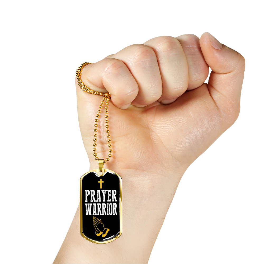 Prayer Warrior Luke 21:36 Necklace Stainless Steel or 18k Gold Dog Tag 24" Chain-Express Your Love Gifts