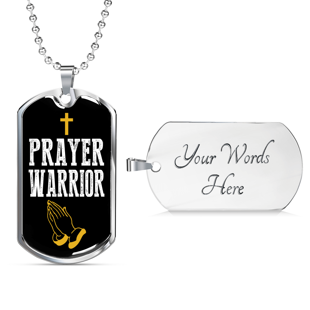 Prayer Warrior Luke 21:36 Necklace Stainless Steel or 18k Gold Dog Tag 24" Chain-Express Your Love Gifts