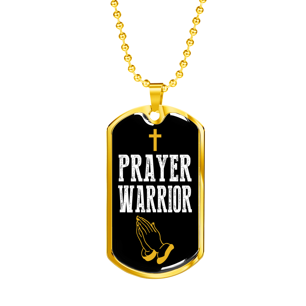 Prayer Warrior Luke 21:36 Necklace Stainless Steel or 18k Gold Dog Tag 24" Chain-Express Your Love Gifts