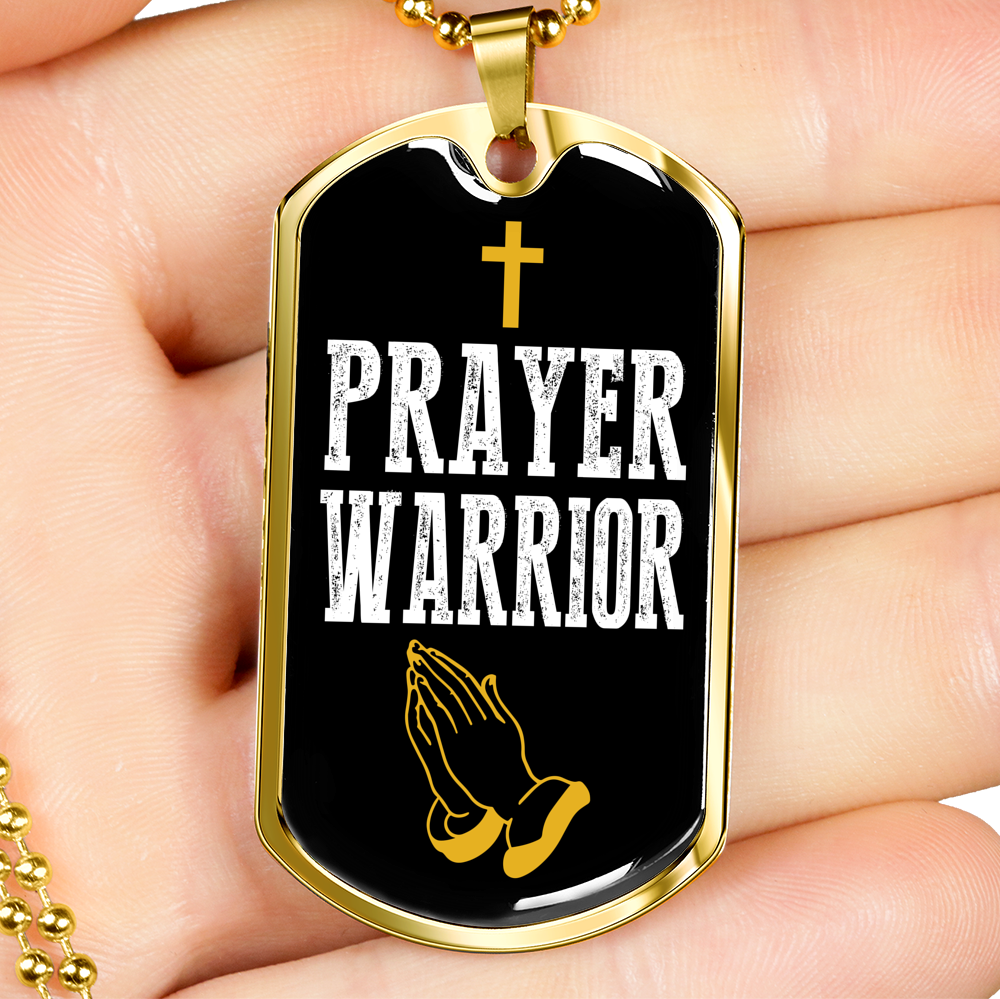 Prayer Warrior Luke 21:36 Necklace Stainless Steel or 18k Gold Dog Tag 24" Chain-Express Your Love Gifts