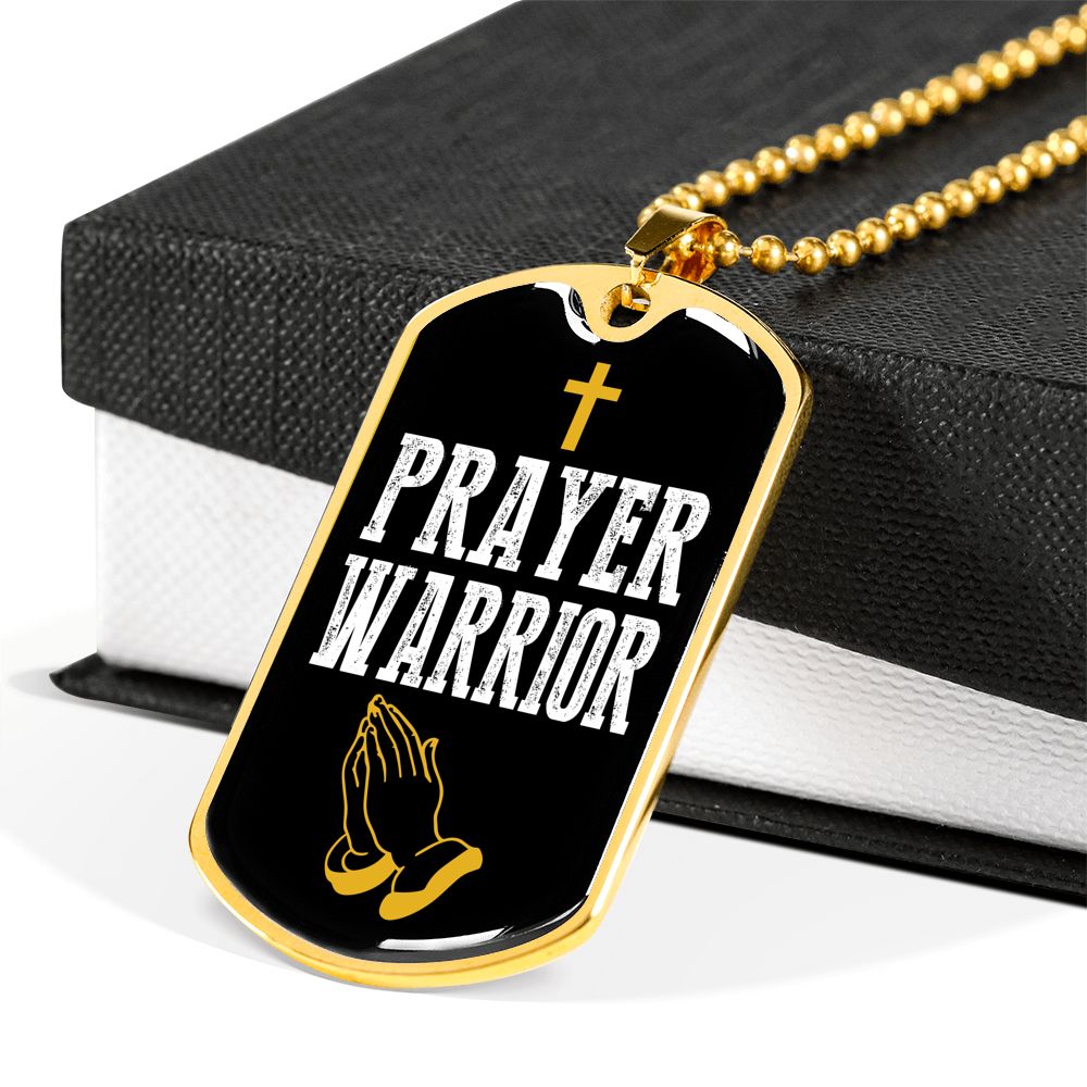 Prayer Warrior Luke 21:36 Necklace Stainless Steel or 18k Gold Dog Tag 24" Chain-Express Your Love Gifts