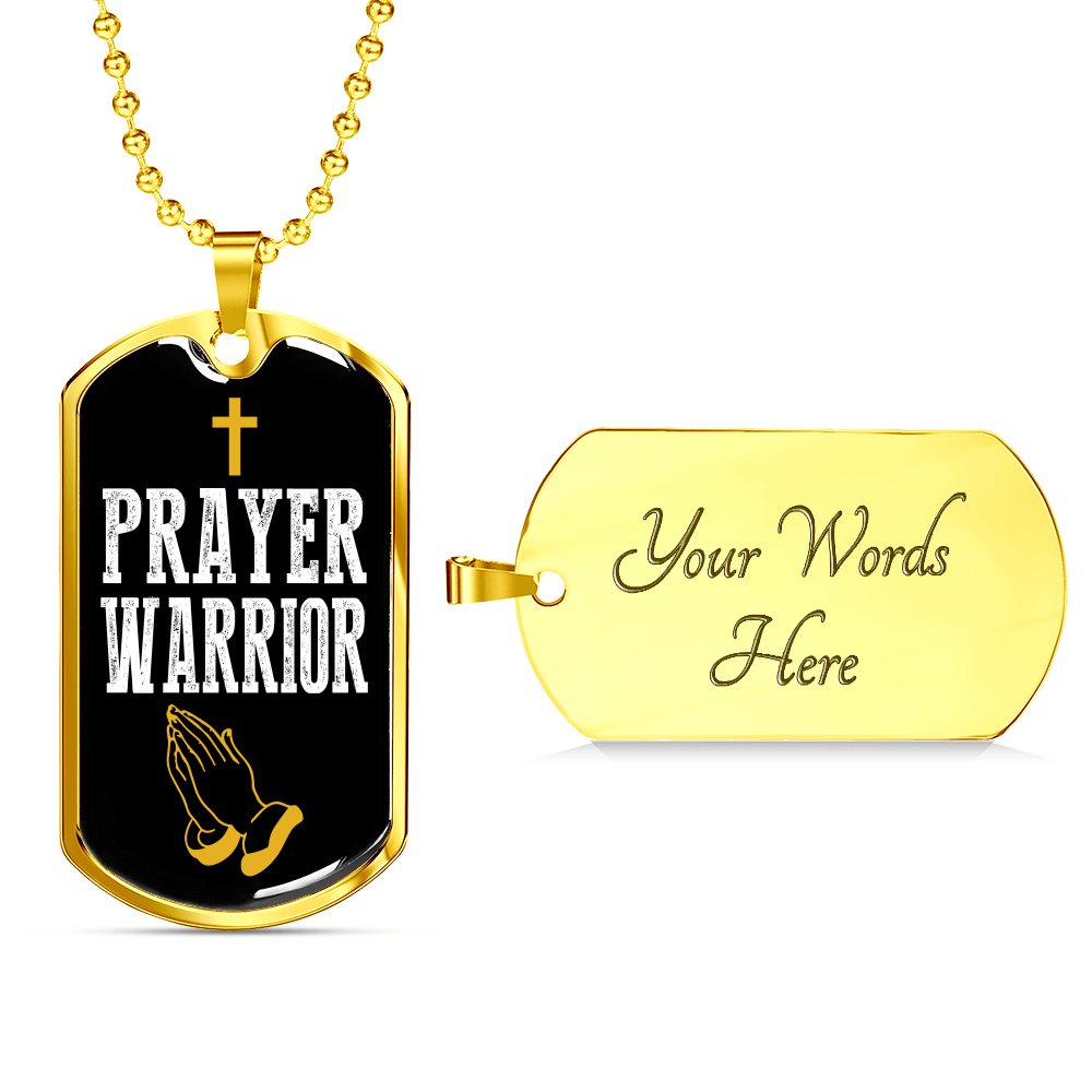 Prayer Warrior Luke 21:36 Necklace Stainless Steel or 18k Gold Dog Tag 24" Chain-Express Your Love Gifts
