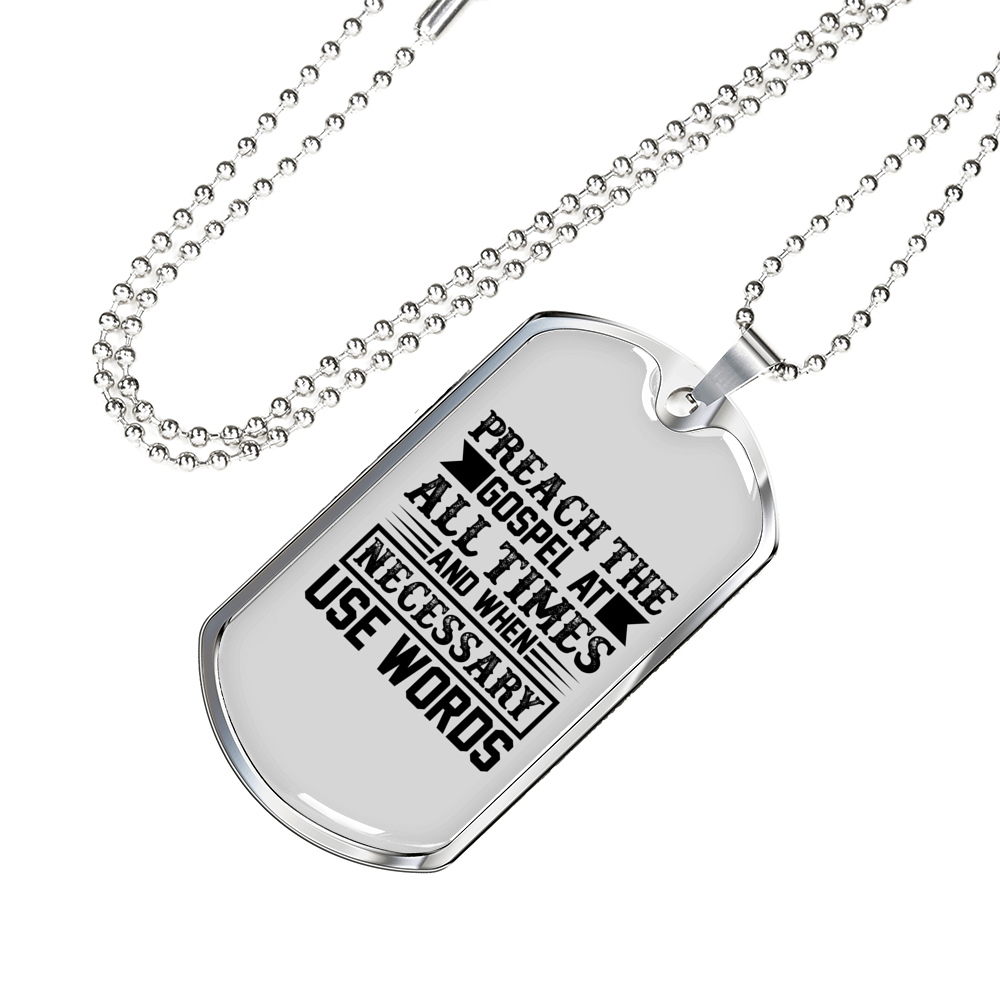 Preach The Gospel Christian Necklace Stainless Steel or 18k Gold Dog Tag 24" Chain-Express Your Love Gifts
