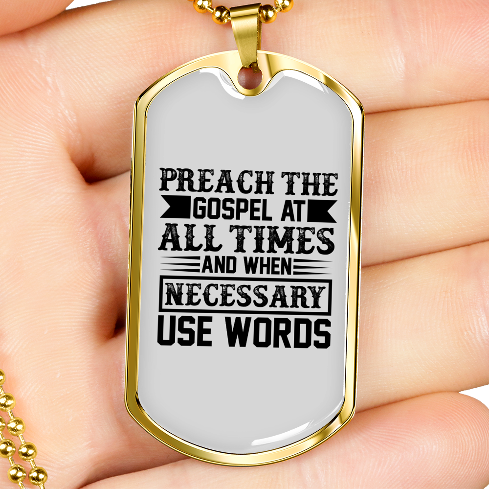 Preach The Gospel Christian Necklace Stainless Steel or 18k Gold Dog Tag 24" Chain-Express Your Love Gifts