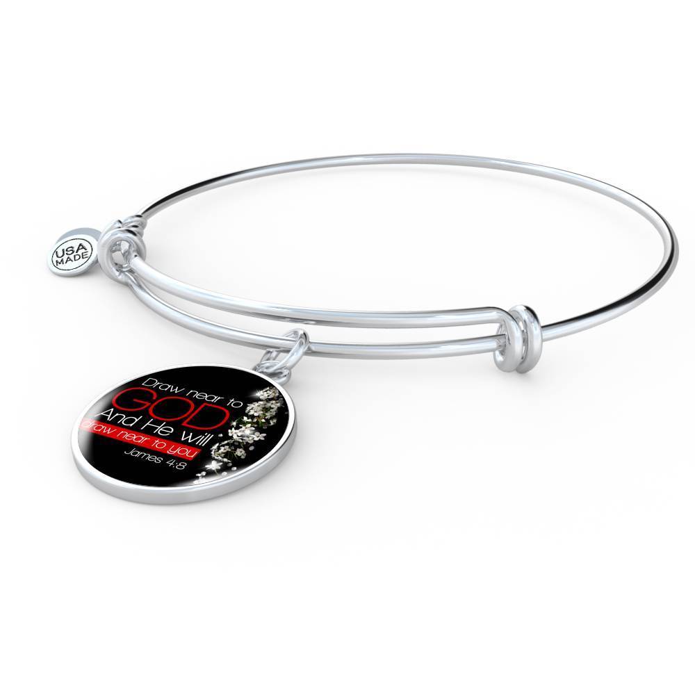 Presence Of God James 4:8 Stainless Steel or 18k Gold Circle Bangle Bracelet-Express Your Love Gifts