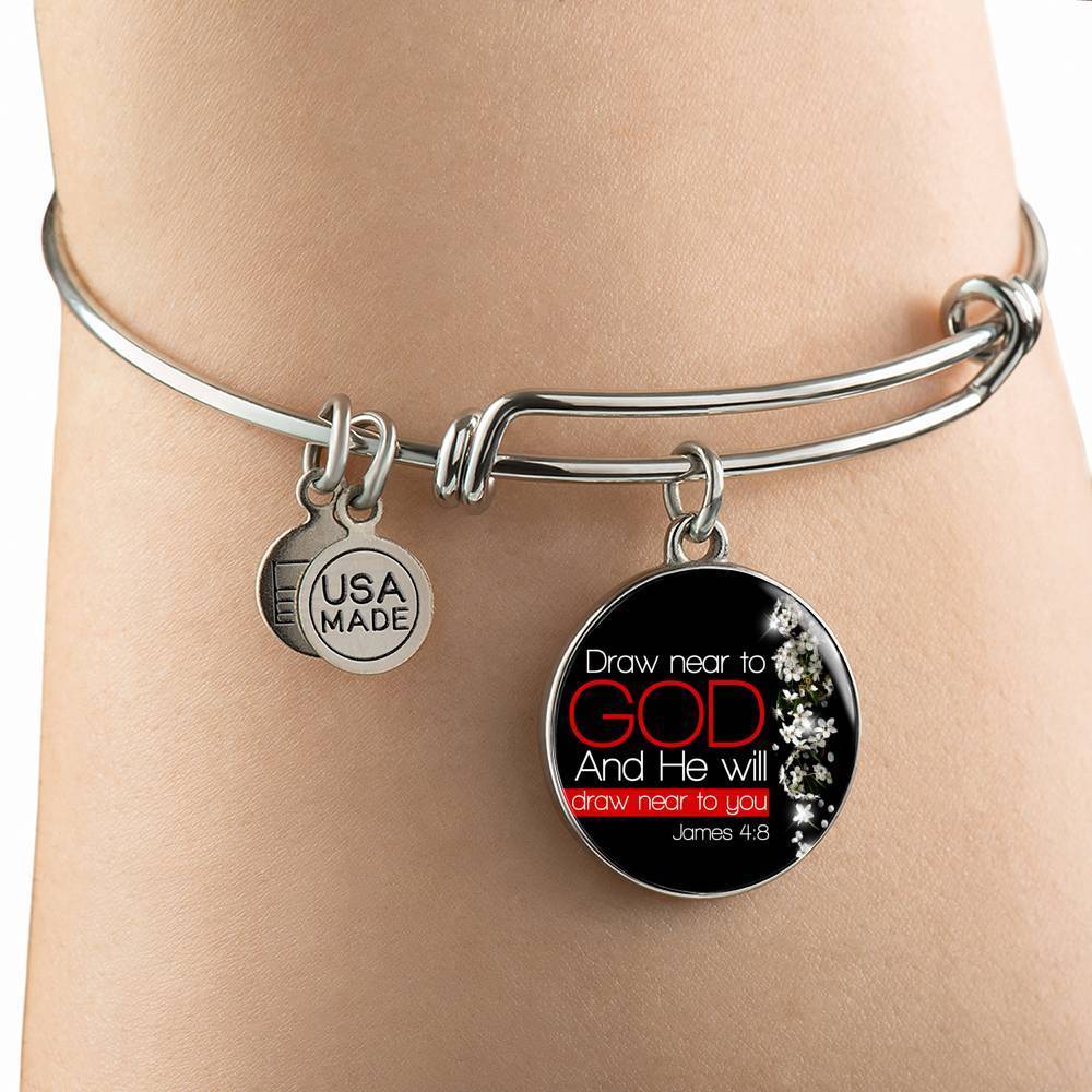 Presence Of God James 4:8 Stainless Steel or 18k Gold Circle Bangle Bracelet-Express Your Love Gifts