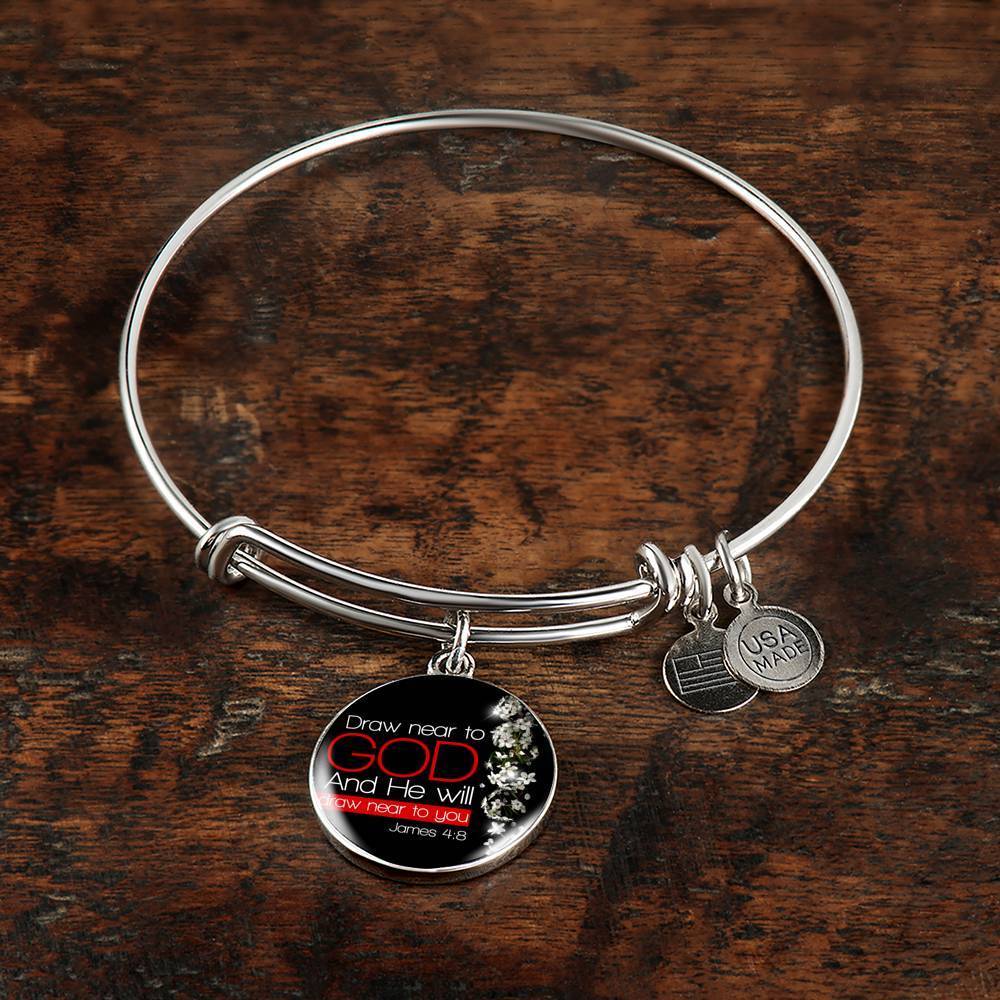 Presence Of God James 4:8 Stainless Steel or 18k Gold Circle Bangle Bracelet-Express Your Love Gifts
