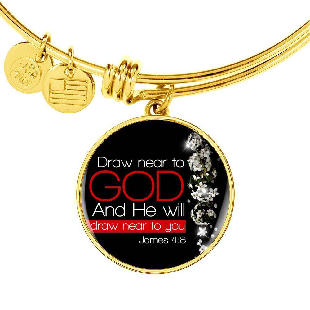 Presence Of God James 4:8 Stainless Steel or 18k Gold Circle Bangle Bracelet-Express Your Love Gifts