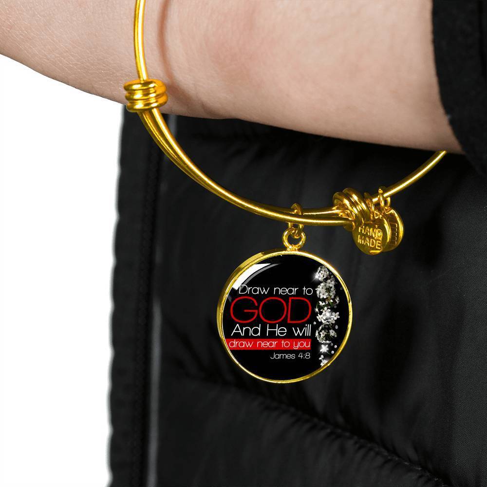 Presence Of God James 4:8 Stainless Steel or 18k Gold Circle Bangle Bracelet-Express Your Love Gifts