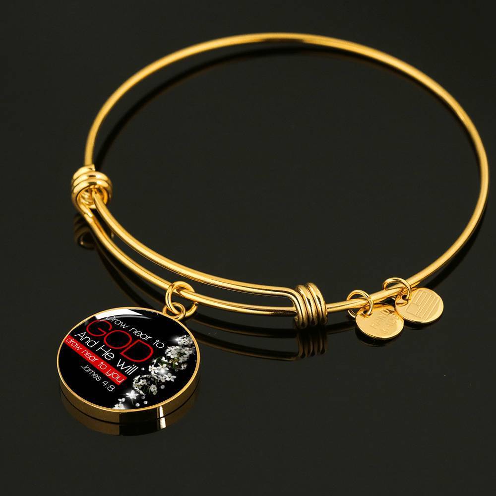 Presence Of God James 4:8 Stainless Steel or 18k Gold Circle Bangle Bracelet-Express Your Love Gifts