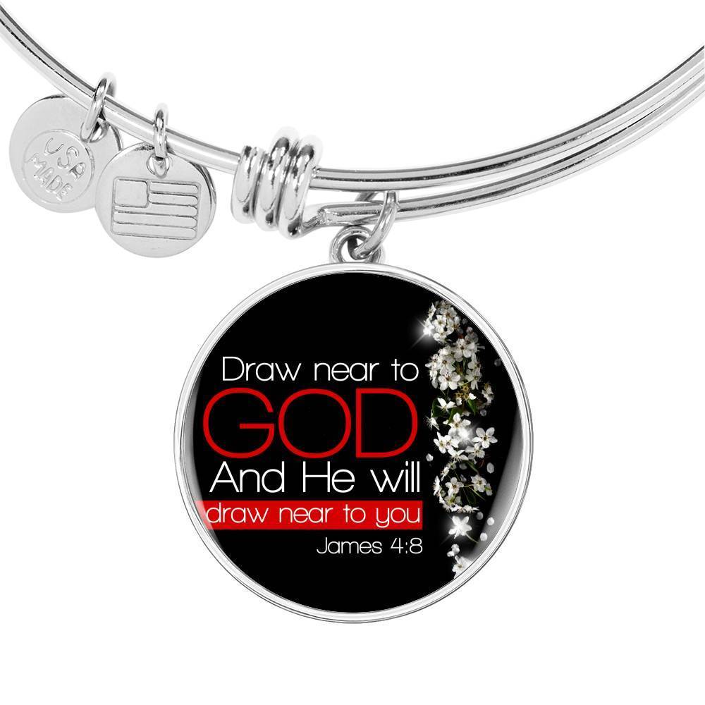 Presence Of God James 4:8 Stainless Steel or 18k Gold Circle Bangle Bracelet-Express Your Love Gifts